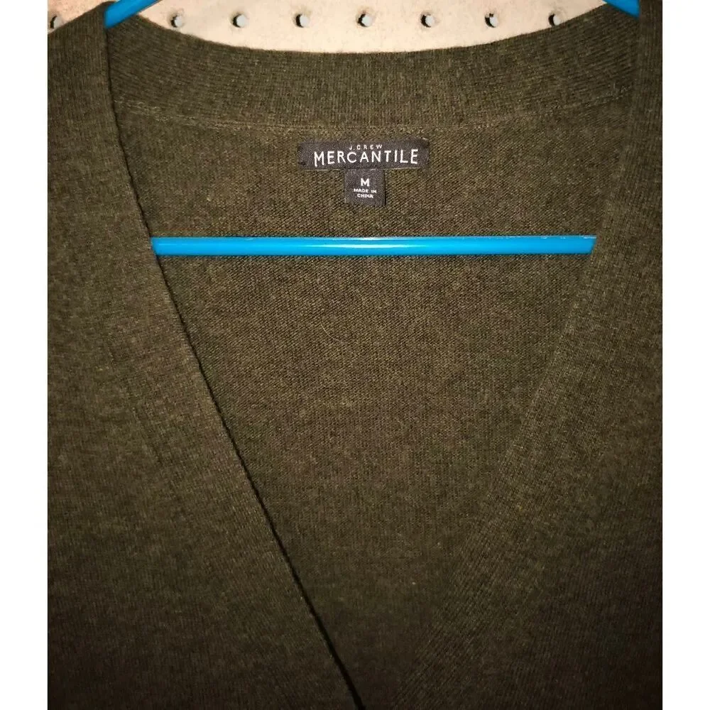J.Crew Mercantile V-neck boyfriend-style cardigan green yellow button-down front